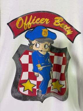Anvil Betty Boop Officer Betty Size M White Ringer T-Shirt